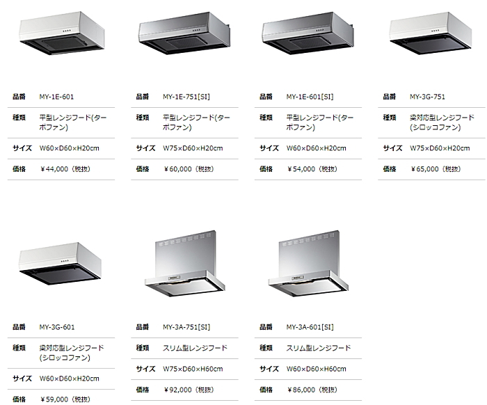 マイセット　[ベーシックタイプ]各種器具 レンジフード