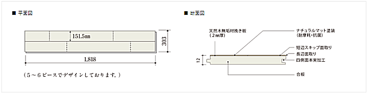 朝日ウッドテック フローリング カタログ 激安 価格 フローリング材（床材）ライブナチュラル プレミアム モーメント　平面図　断面図<